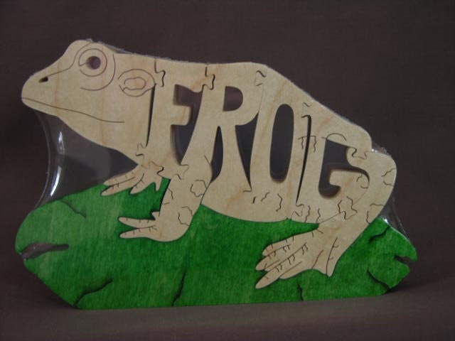 Frog Jumping Animal Puzzle Wooden Toy Hand  Cut with Scroll Saw Choice