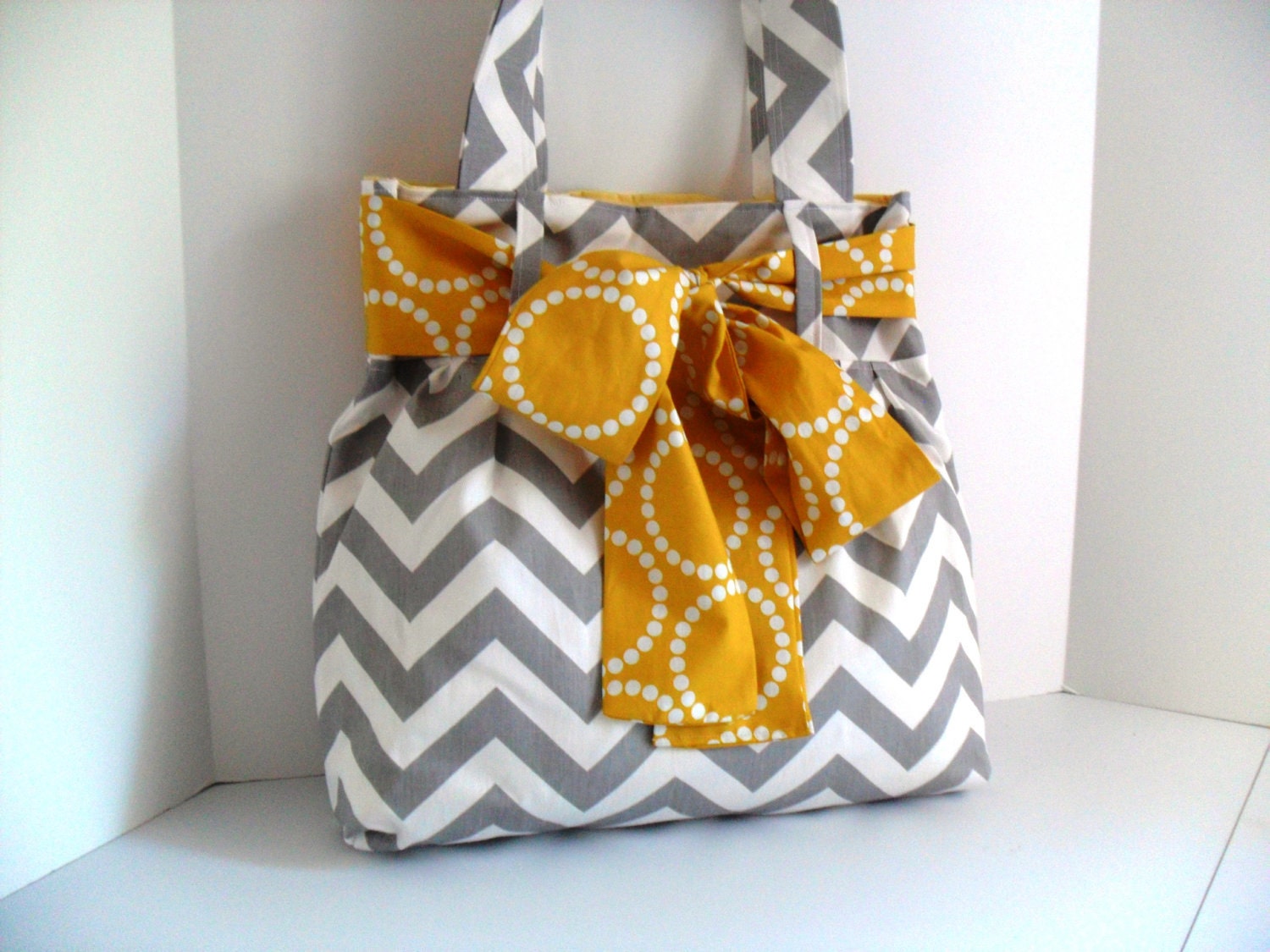 Reserved for Emma Dobbs Large Bow Handbag Made of Chevron  Fabric