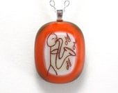 Fused Glass Jewelry / Fused Glass Pendant - Sax Player in Orange