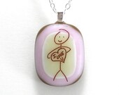 Fused Glass Jewelry / Fused Glass Pendant - I Love You Stick Man in Pink