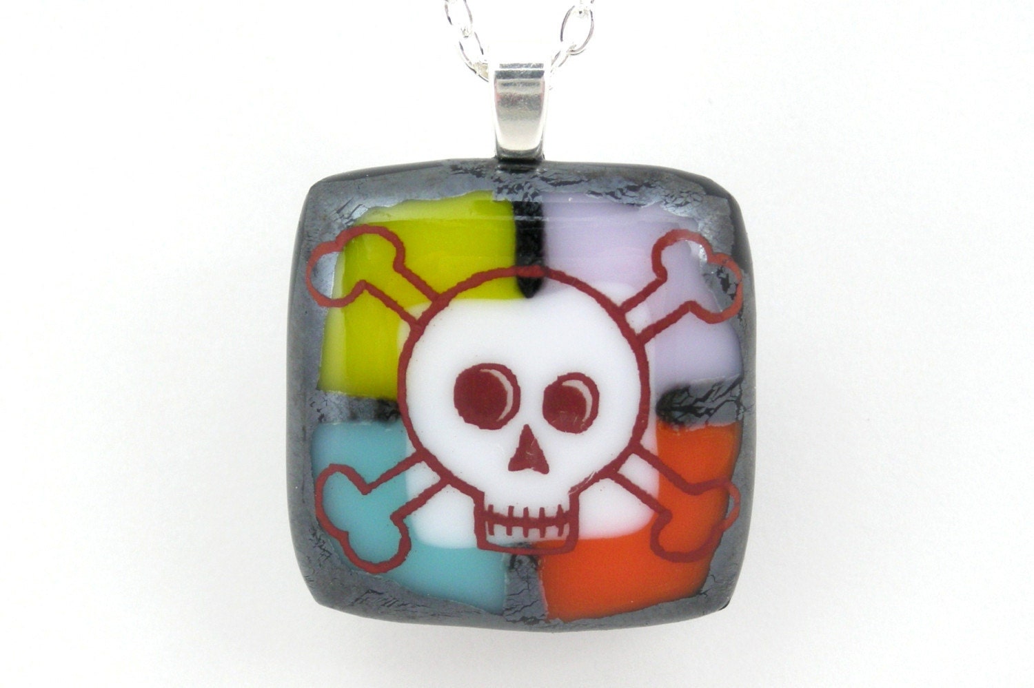 Fused Glass Jewelry / Fused Glass Pendant - Skull with Crossbones
