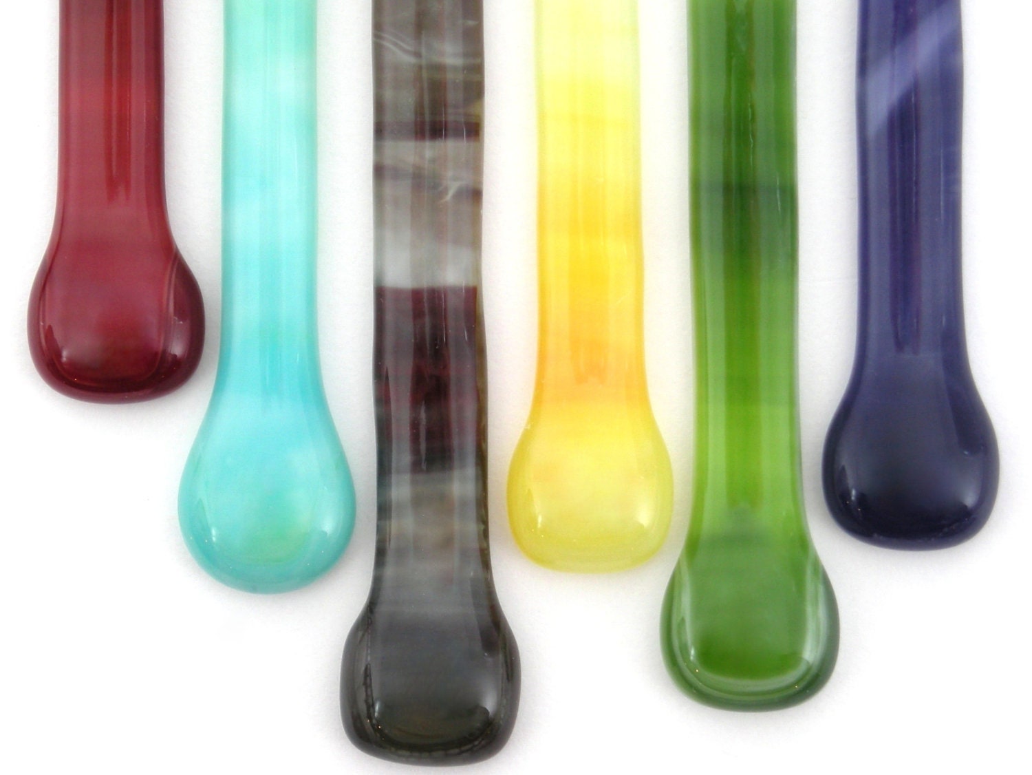 Glass Cocktail Stirrers / Swizzle Sticks / Mixed Drink Stir Sticks / Fused Glass / Mix-Matched Art Glass - Long Swizzles 7-1/2"