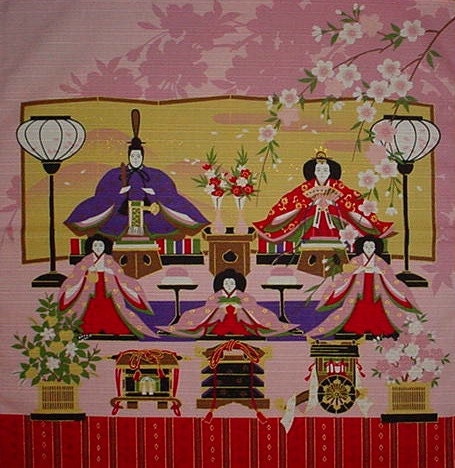 Small Size Cotton 'Girls' Day Hinamatsuri' Furoshiki Japanese Fabric w/Free Shipping