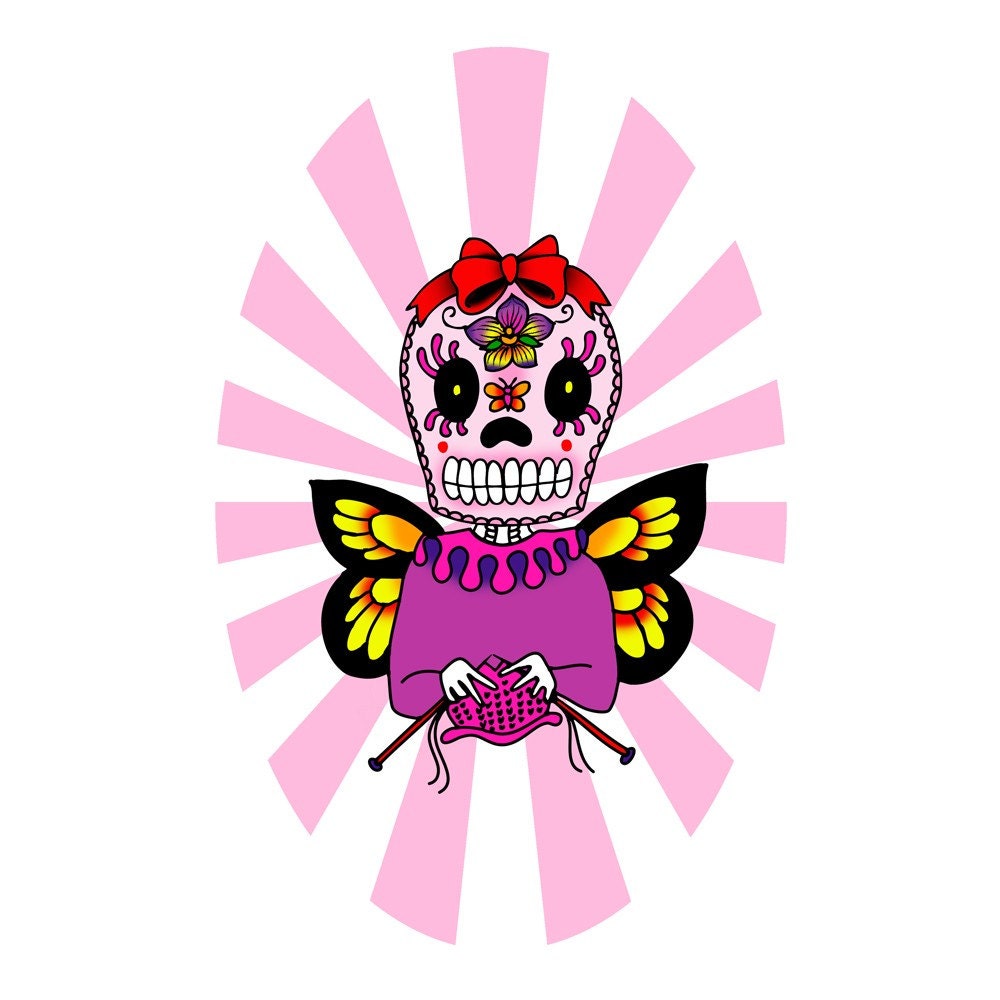 Knitting Sugar Skull Print