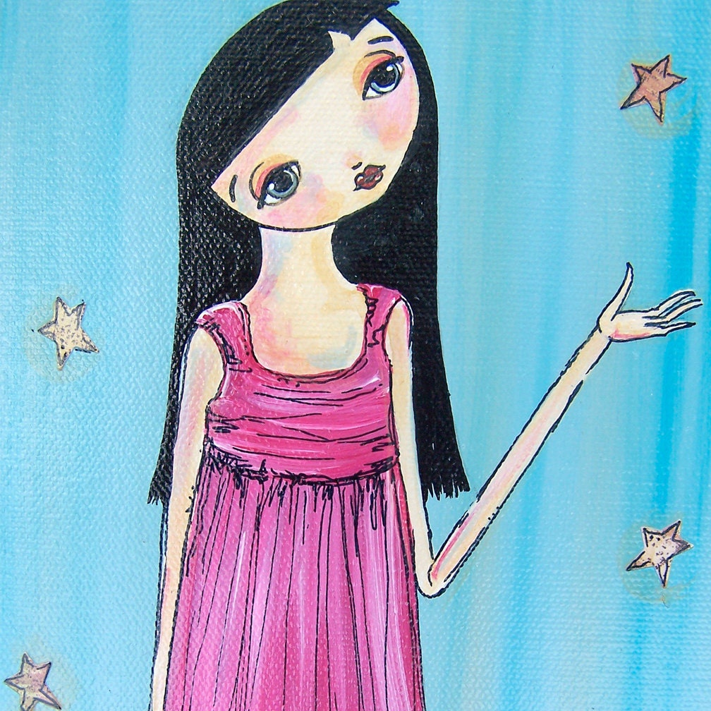 valentine painting whimsical love heart moon girl original acrylic