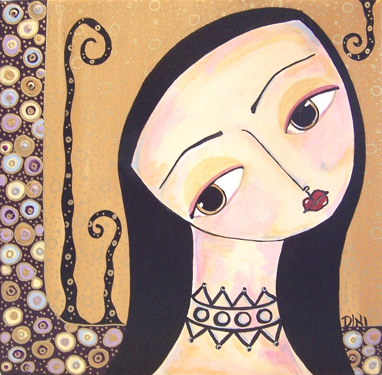 painting original acrylic art deco klimt inspired woman portrait modern whimsical