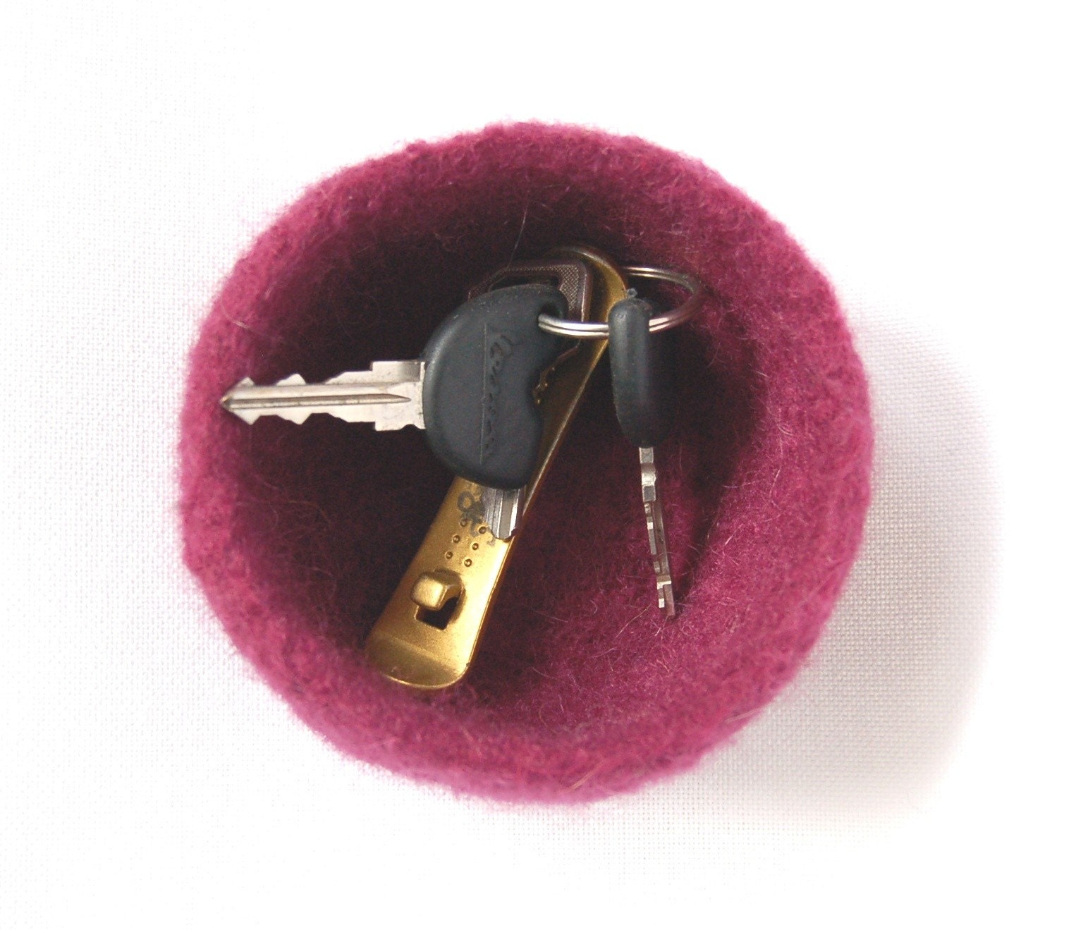 petite wool felt bowl handknit burgundy aubergine