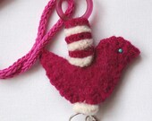 mulberry pink felted bird lanyard keyfob