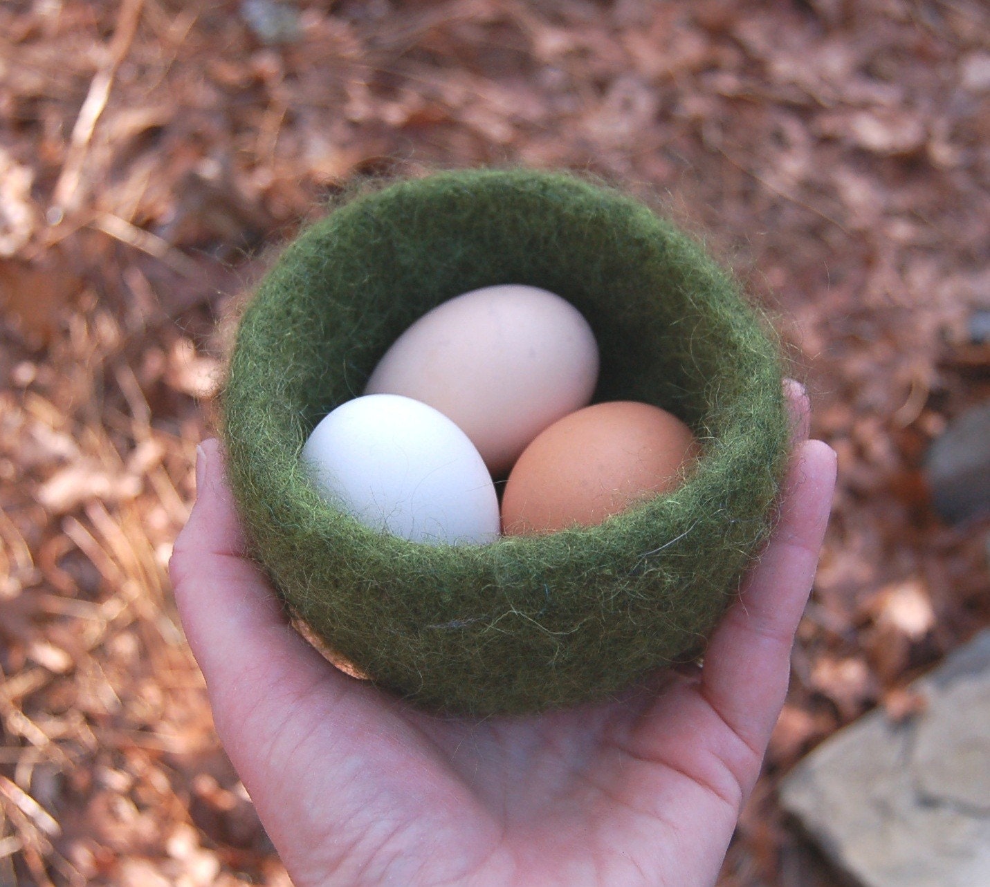 petite felted wool bowl moss green