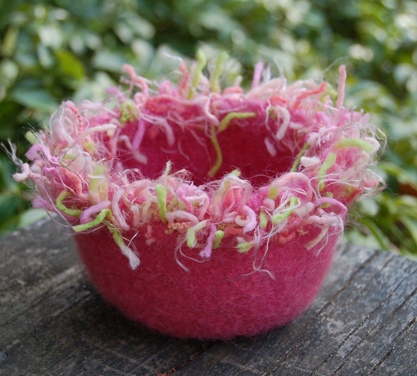 squiggle felted wool bowl fizzy fuzzy pink