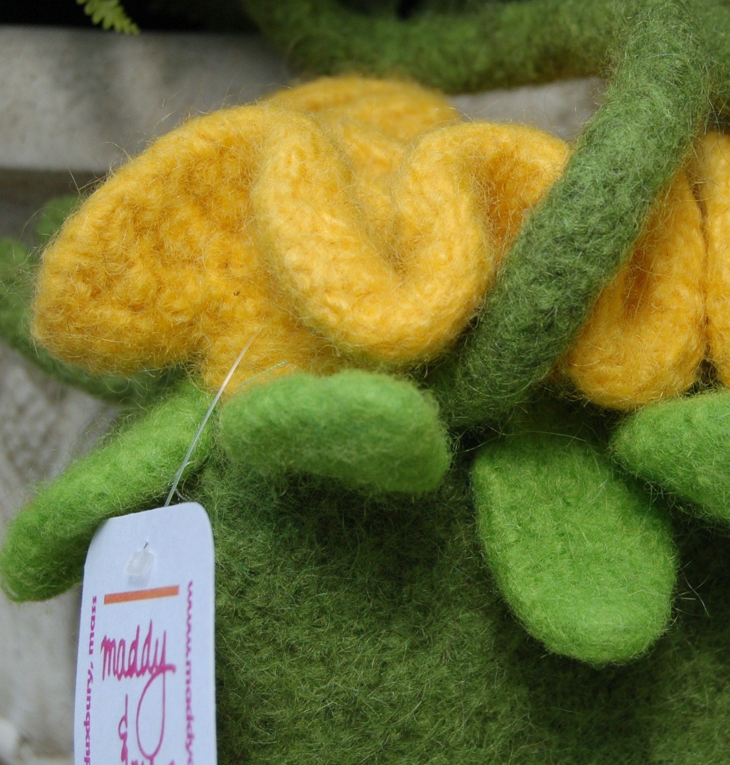 peridot green felted wool purse ruffled leaves