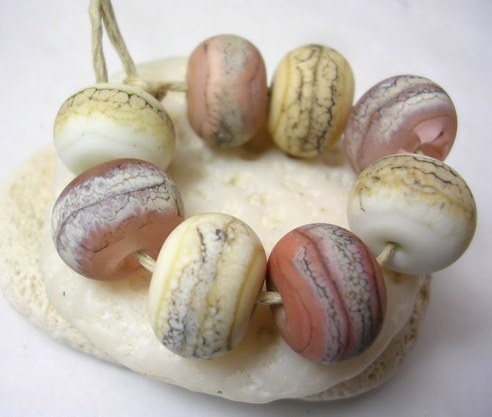 Handmade Lampwork Glass Beads - Organic Rounds - Shell Beach