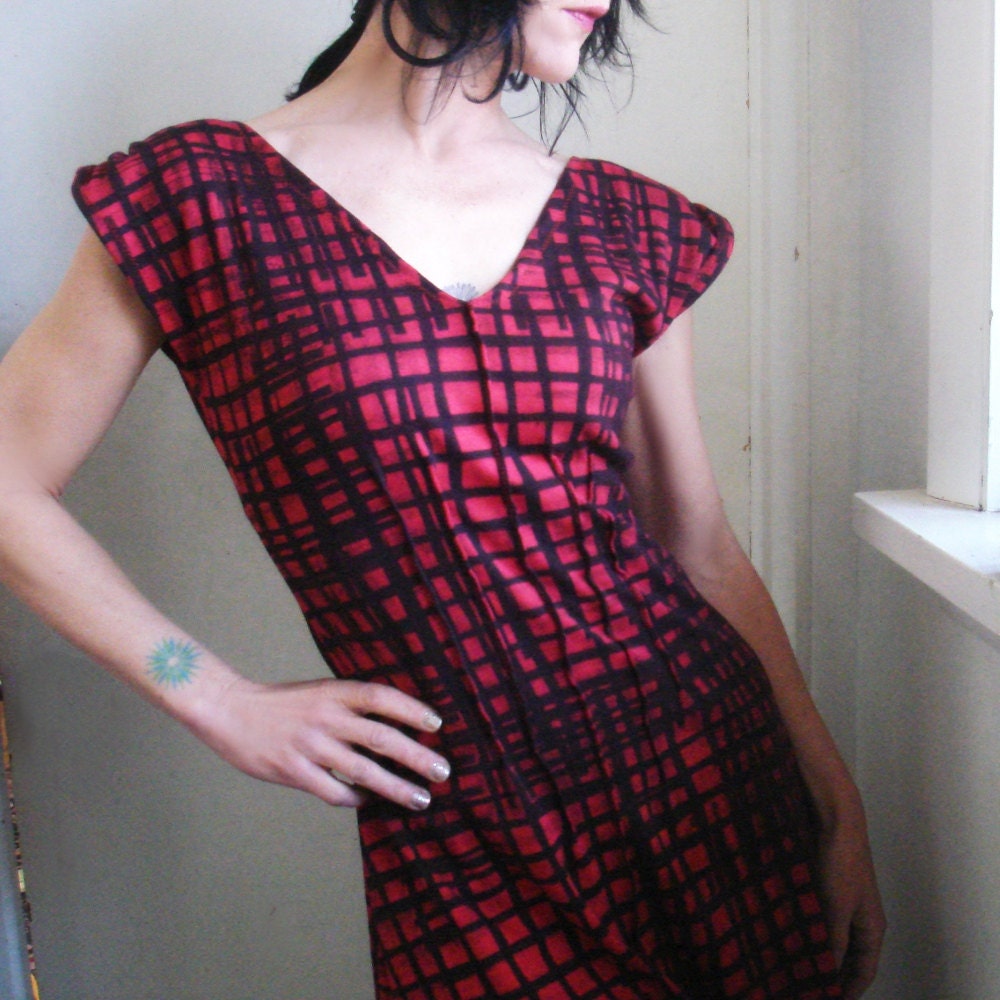 Girl U Want - iheartfink Womens Handmade Hand Printed Plaid Ruffle Mini Dress