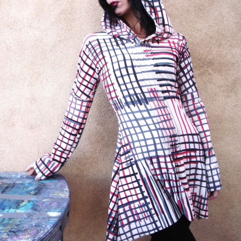 Just One Victory - iheartfink Handmade Hand Printed Womens Fashion Artistic Plaid Hoodie Tunic Mini Dress