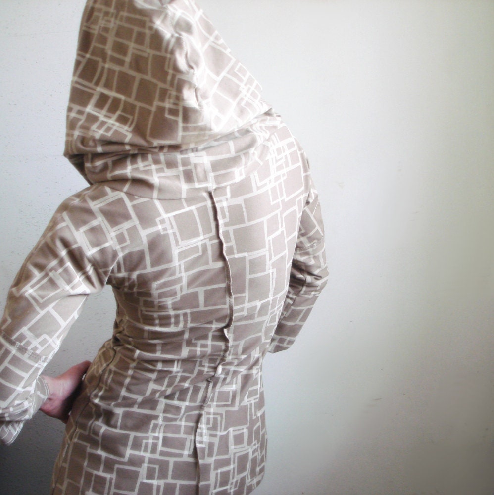 Sugar Cube - iheartfink Handmade Hand Printed Geometric Print Womens Hoodie Hooded Top