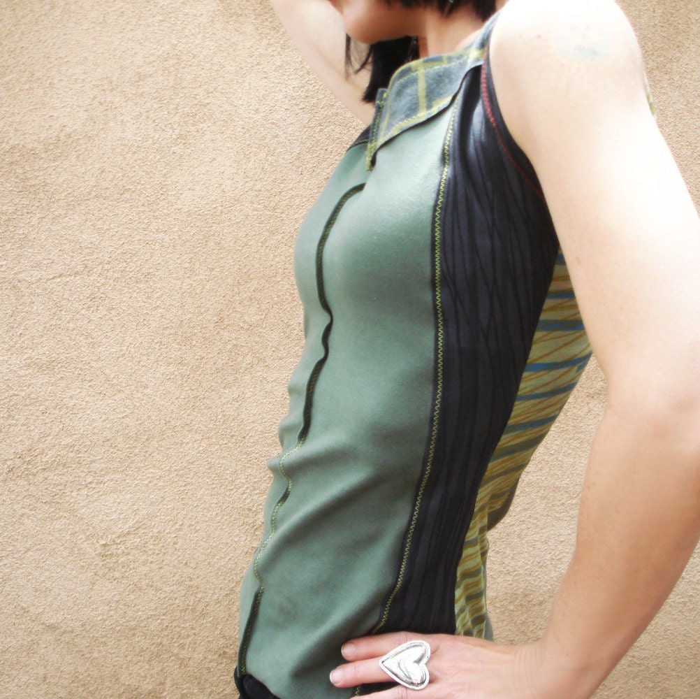 RESERVED - Mixed Bizness  - iheartfink Handmade Hand Printed Color Block Tank Top
