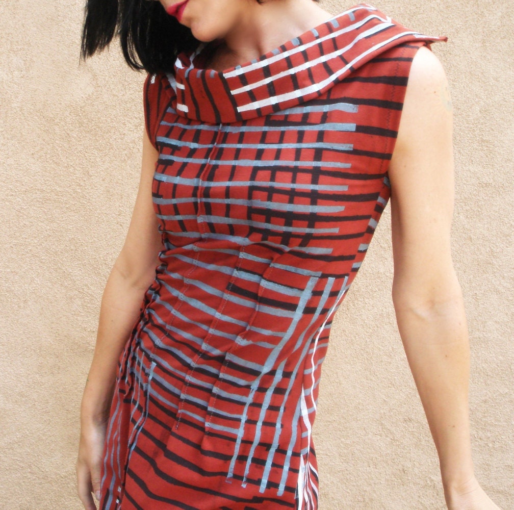 Auburn and Ivory - iheartfink Handmade Hand Printed Womens Plaid Cowl Neck Tunic Top