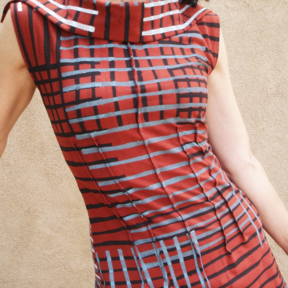 Auburn and Ivory - iheartfink Handmade Hand Printed Womens Plaid Cowl Neck Tunic Top