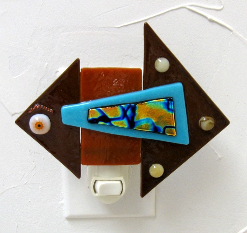Fun Fish Night Light Fused Glass Brown Blue