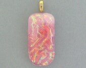 Stunning Pink and Gold Dichroic Fused Glass Pendant