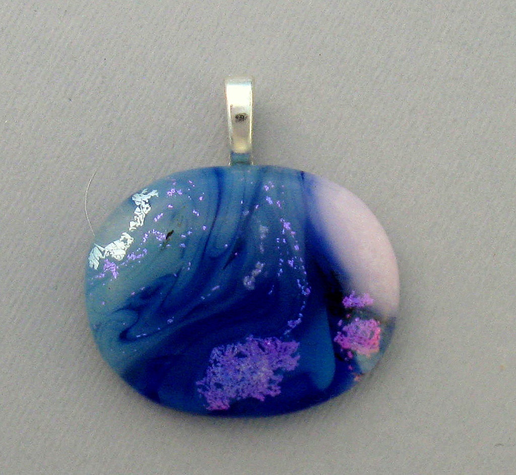 Glass Pendant Pot Melt Blue Purple Pink Swirls