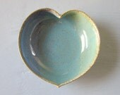 blue/green pottery heart dish  -  4 inches
