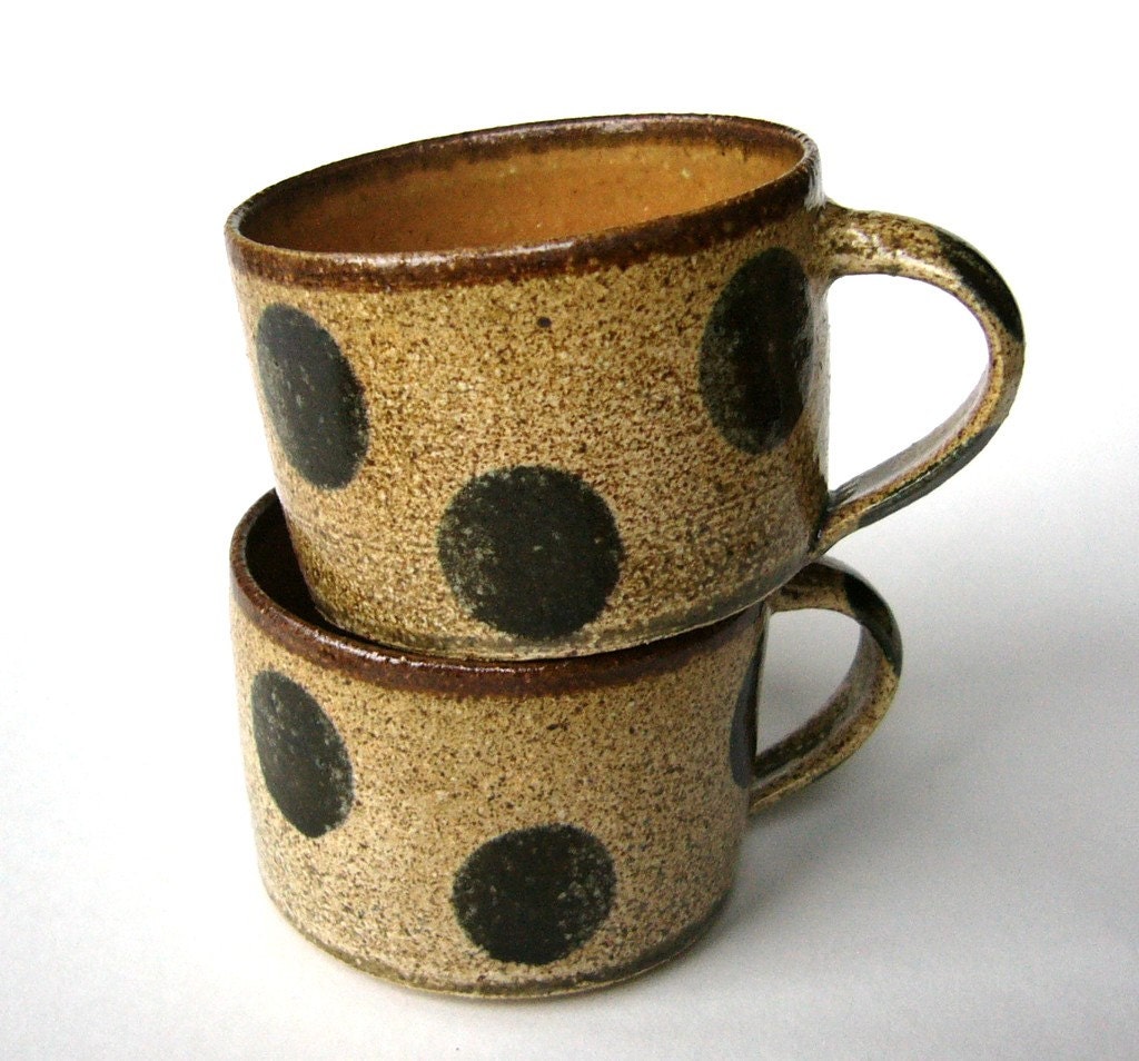 2 Espresso Cups - 3 oz - Dark Polka Dots