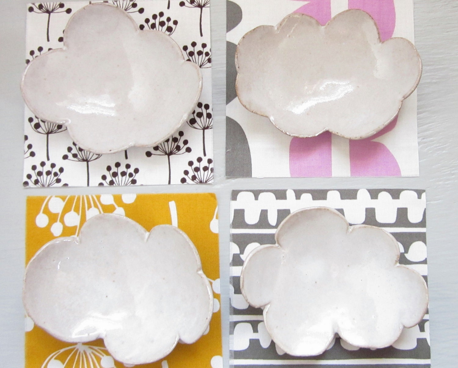 4 small cloud dishes for sushi, tea spoons, or jewelry
