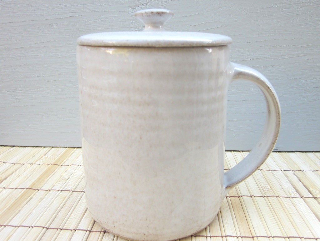 lidded cup covered tea cup mug coffee tea ceramic cup white large 18 oz handmade cover - made to order