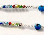 Silver Braid Earrings with Evil Eye Beads
