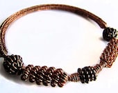 Copper Viking Knit Bangle with Beads and Coils