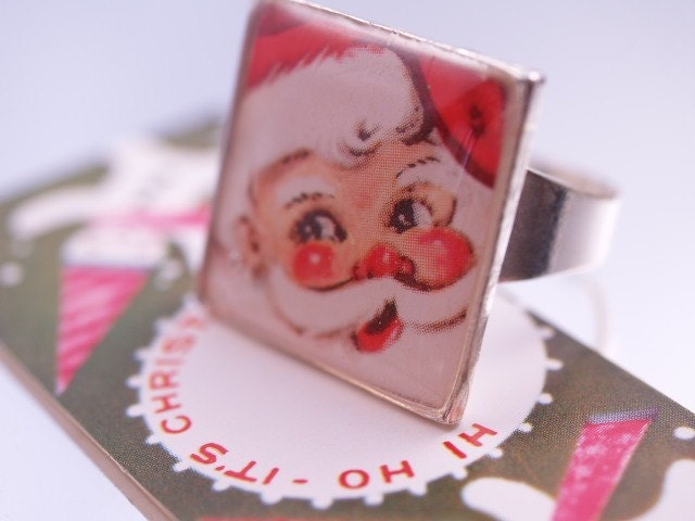 Santa Baby Retro  Ring One of a Kind Resin Adjustable