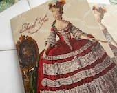 4 THANK YOU Marie Antoinette Note Cards by Vintage Bella - Regal Redness