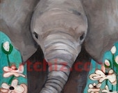 Baby Susie Frolicking Thru Flowers - Baby Elephant - RECTANGLE MAGNET