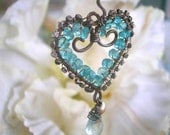 MAUI WATERFALL - Heart Pendant - Sterling, Apatite, Aquamarine, Pearl, Handmade Thai Beads