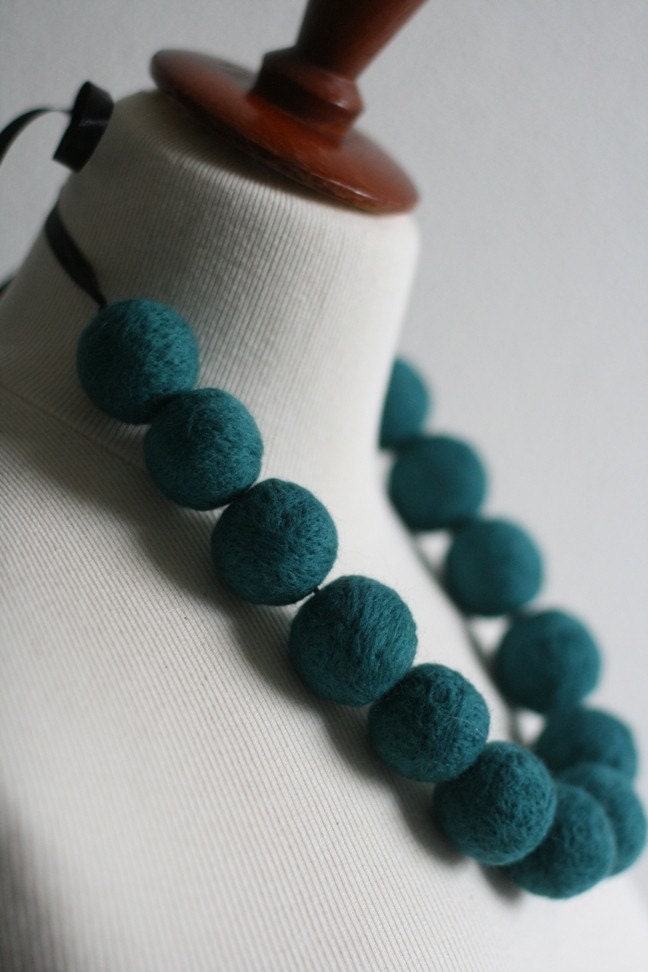 Teal - Felted Bead Necklace