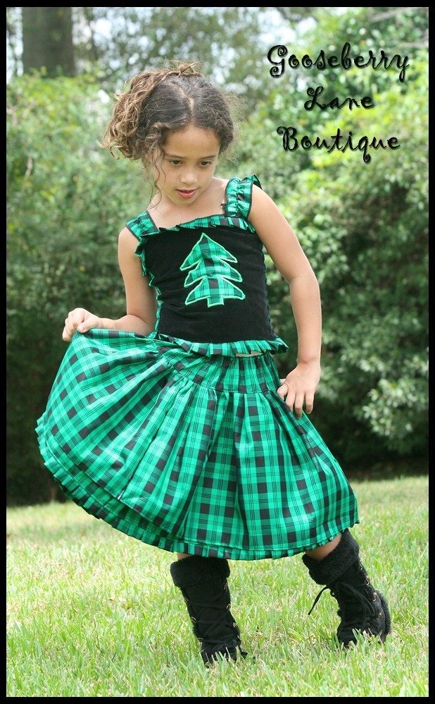 2PC BLACKWATCH PLAID TAFFETA CHRISTMAS SKIRT SET SZ 2T-7 DBCB ETSYKIDS