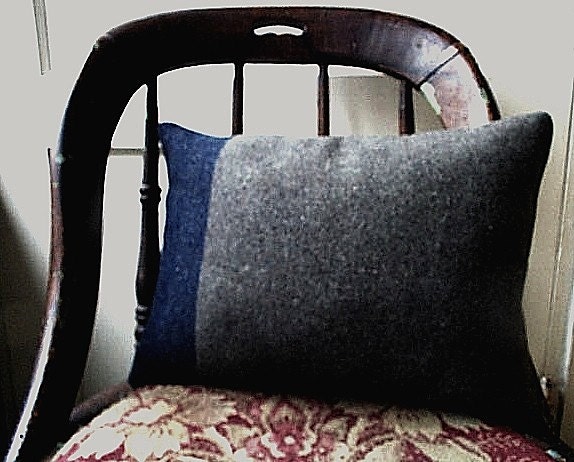 SALE Recycled vintage army blanket lumbar pillow - eco vintage fabric - 16x12