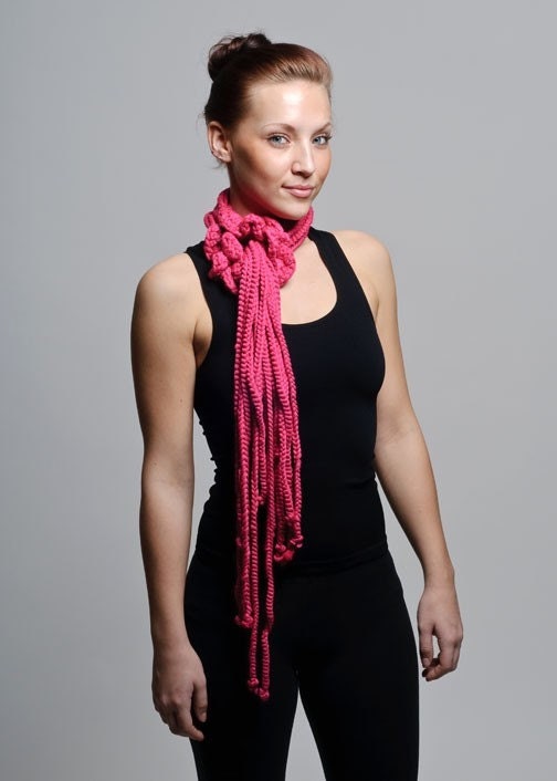 Handmade Pink  Crochet Flower Scarf