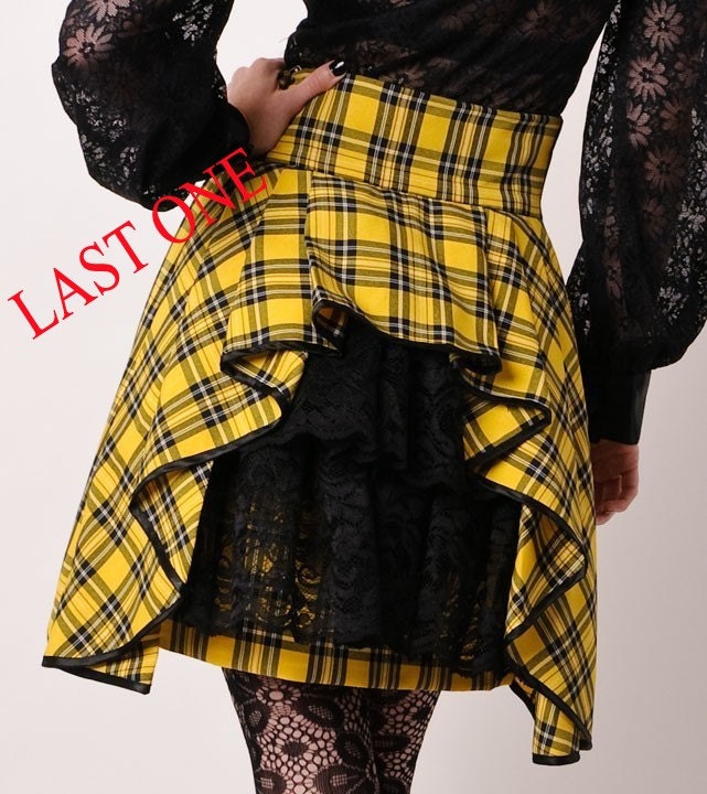 Plaid High Waist Steam Punk Bustle Mini Skirt Yellow Black
