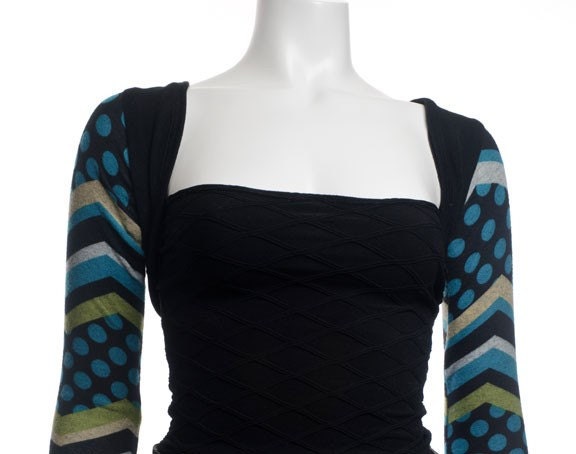 Black Green Abstract Teal Shrug Capelet Bolero Sweater