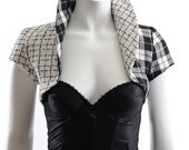 Eurydice Short Sleeve Black White Tartan Shrug Mini Jacket Bolero