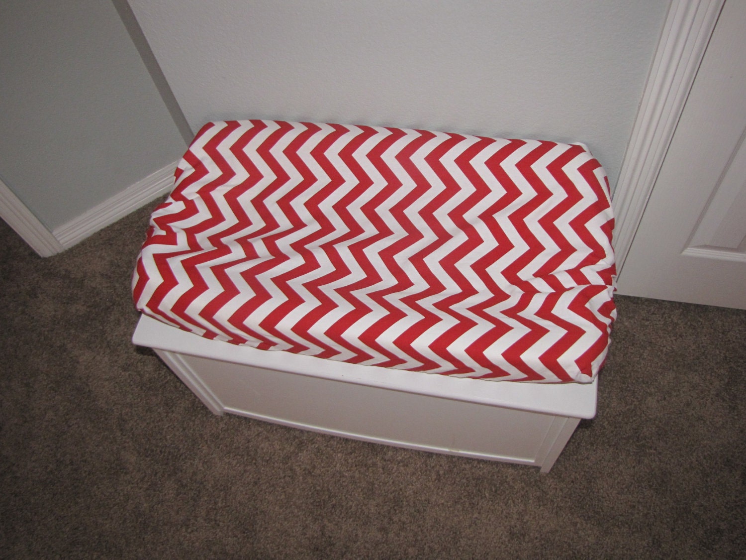 Custom Made Red Chevron Zig Zag Changing Pad Cover