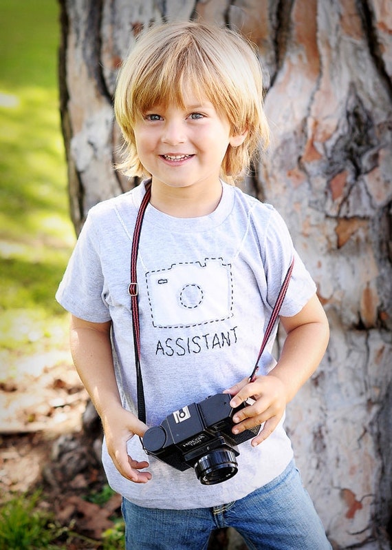 Camera handstitched tee for boys