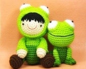 Girl in a Frog Suit and Her Pet Frog - Amigurumi PDF Pattern - Crochet
