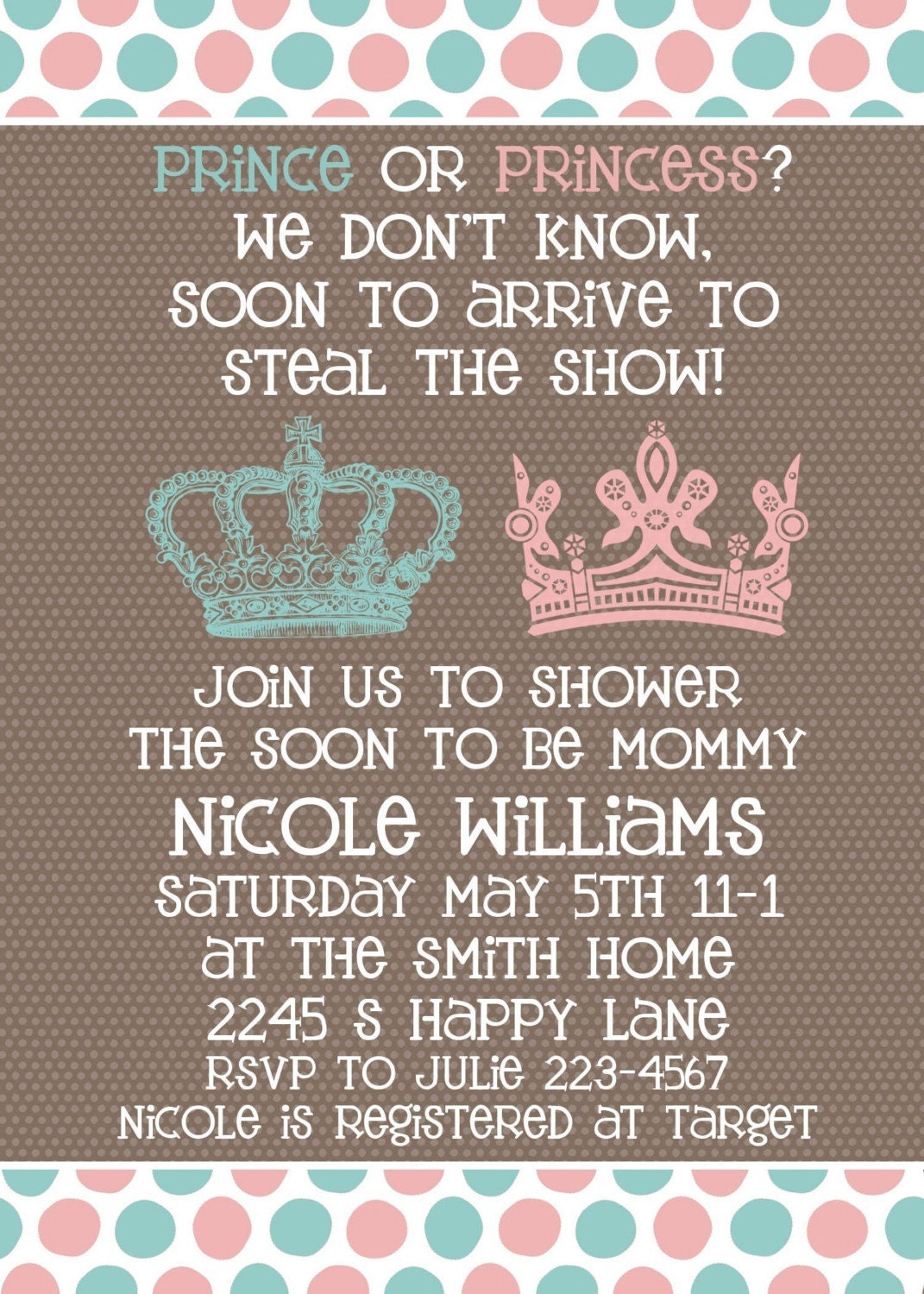 Baby Shower invitation -- Neutral Gender Unknown Shower -- Prince or Princess