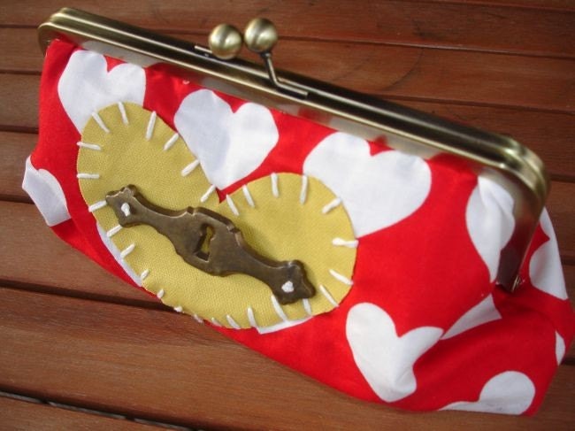 RESERVED I Heart You Clutch - Japanese Fabric with Keyhole