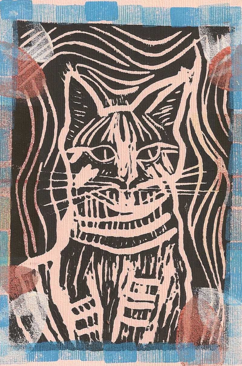 King Cat Black - Lino Print Altered