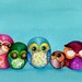 HUGE SALE 40% OFF - Fabric Owl Family - Large Format Giclee Print - Modern Owl Decor Colorful Turquoise Baby Blue Owl Nursery Kids Wall Art