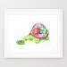 Mom and Baby Turtle - Spring Pink Green Art - Painting Print by Annya Kai